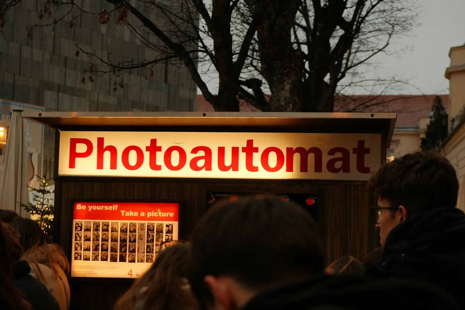 Guests waiting their turn at a photo booth during an event